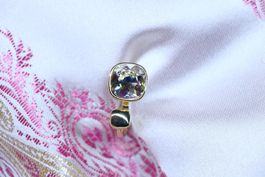 Gold-Plated Cushion-Cut American Diamond Ring with Gold-Coated Band – Classic Luxury Redefined 380008