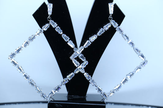 Bold Square Gold-Plated Hanging Earrings with Mini American Diamonds